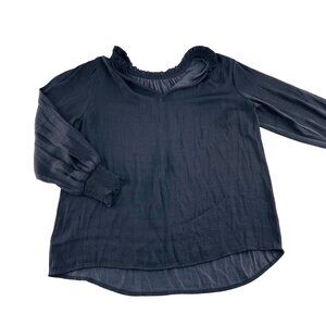 Maison DAmélie Womens Blouse‎ With Ruffled Collar Long Sleeves Black sz medium